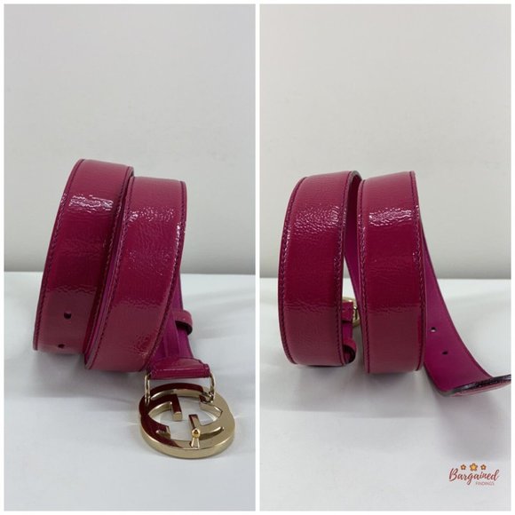 Authentic GUCCI Pink Rose Coated Calfskin Leather GG Interlocking Belt 75/30 - Picture 9 of 13